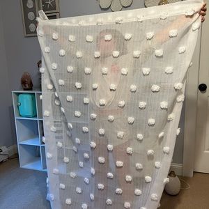 DKNY Short, Sheer white polka dot curtains. 48 inches.